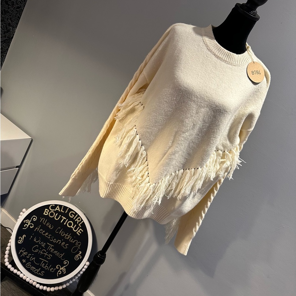 NEW! Gorgeous buttercream, Boho sweater with Fringe.  High quality & feels great